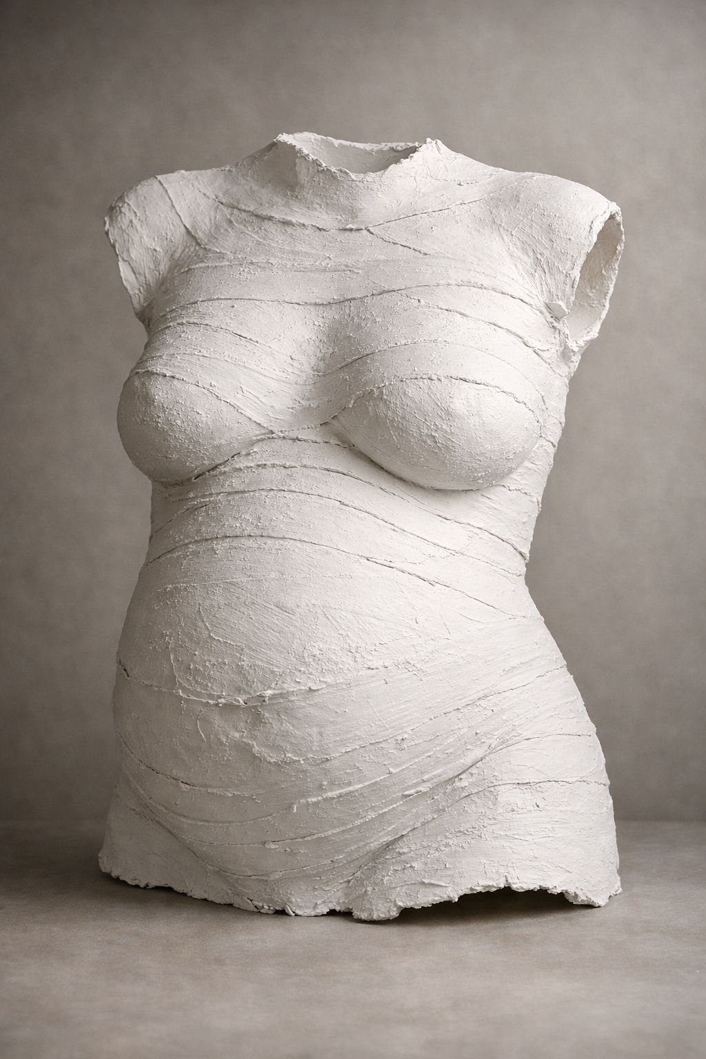 Torso en escayola blanca con acabado mate texturizado