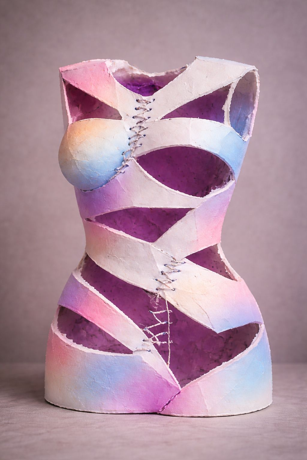 Torso escultura con degradado pastel y detalles cosidos