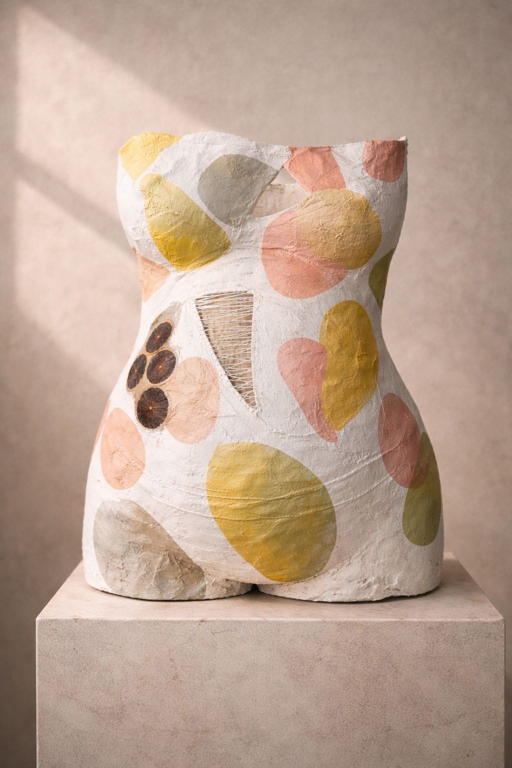 Torso con formas orgánicas en tonos pastel
