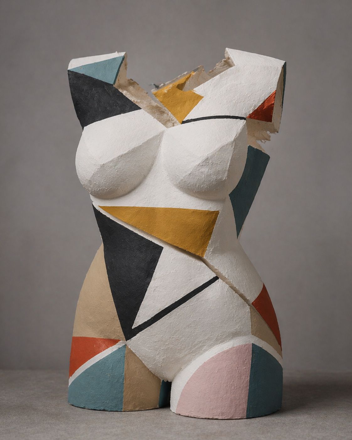 Torso escultura geométrica en tonos tierra